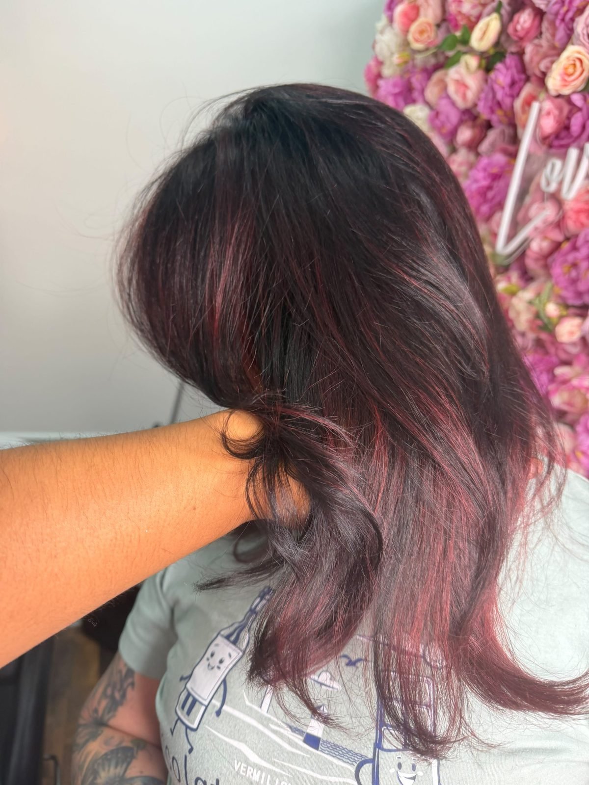 Dark hair with burgundy highlights