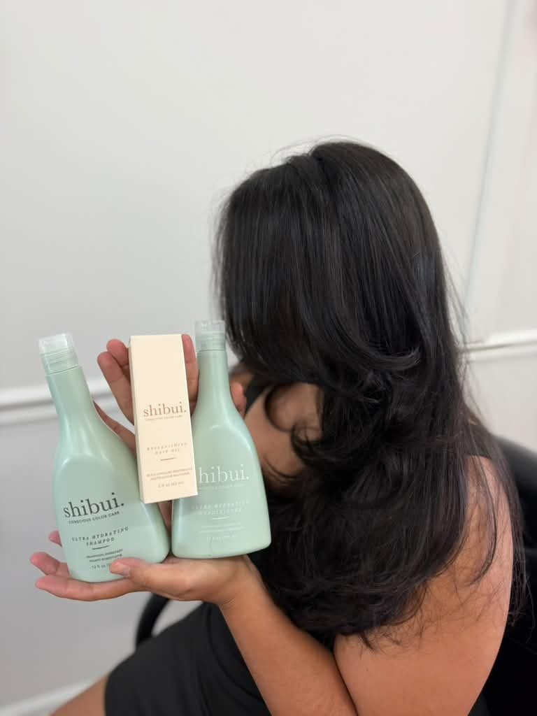Shibui hydrating shampoo, conditioner and hair oil sold at the salon